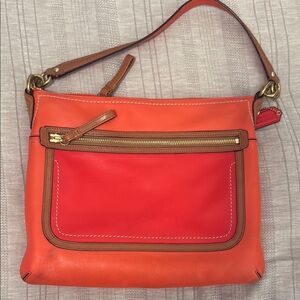 Coach Poppy Vibrant Orange and Red Shoulder Bag with Adjustable Strap